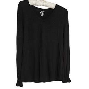 Black‎ Shirt V-Neck Maurices  Long Sleeve Top Elastic Wrist Size S EUC